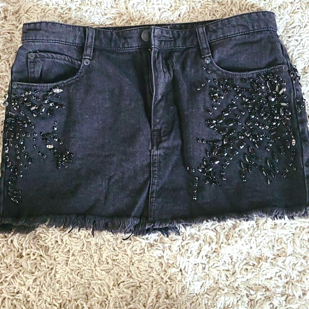 Free People jeweled denim mini skirt. 4.